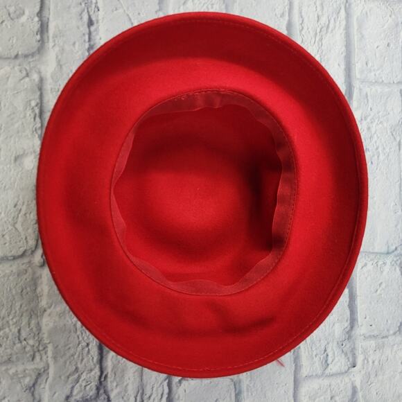 Red Wool Ladies Hat with Ribbon Trim & Feathers - Picture 11 of 16